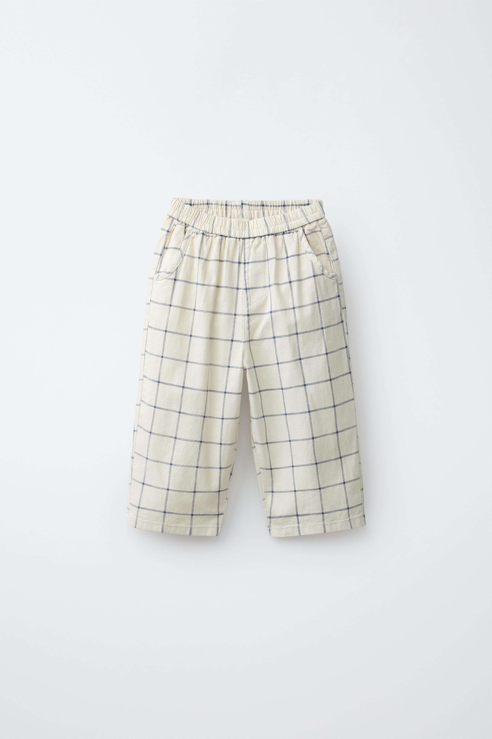 PANTALON BAGGY À CARREAUX AVEC COTON ET LIN